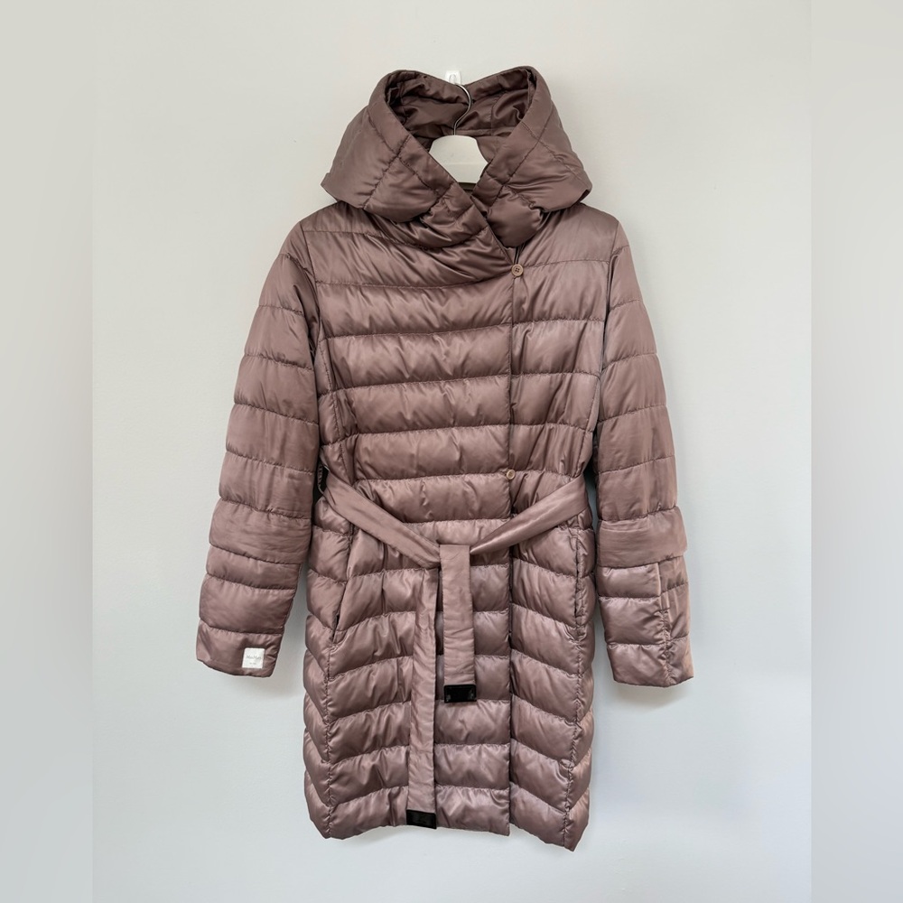 Women's Quilted Puffer Coat - MaxMara the Cube light pink with natural fur